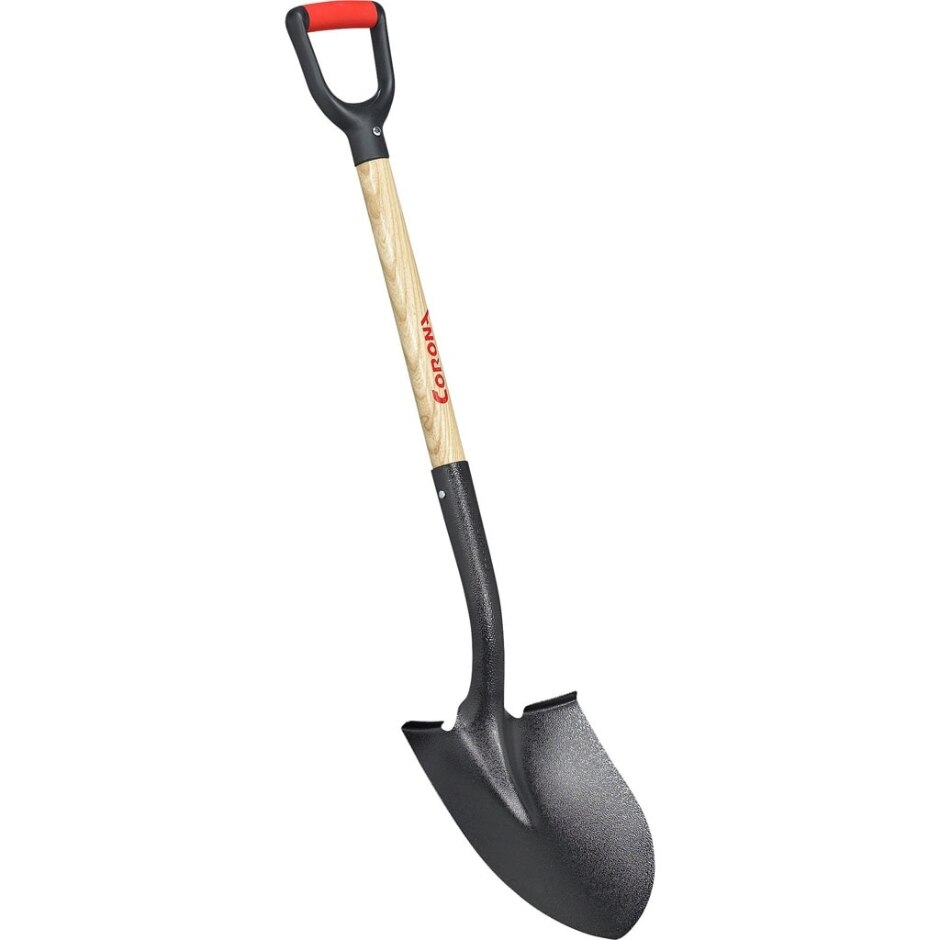 D GRIP WOOD HANDLE ROUND POINT SHOVEL